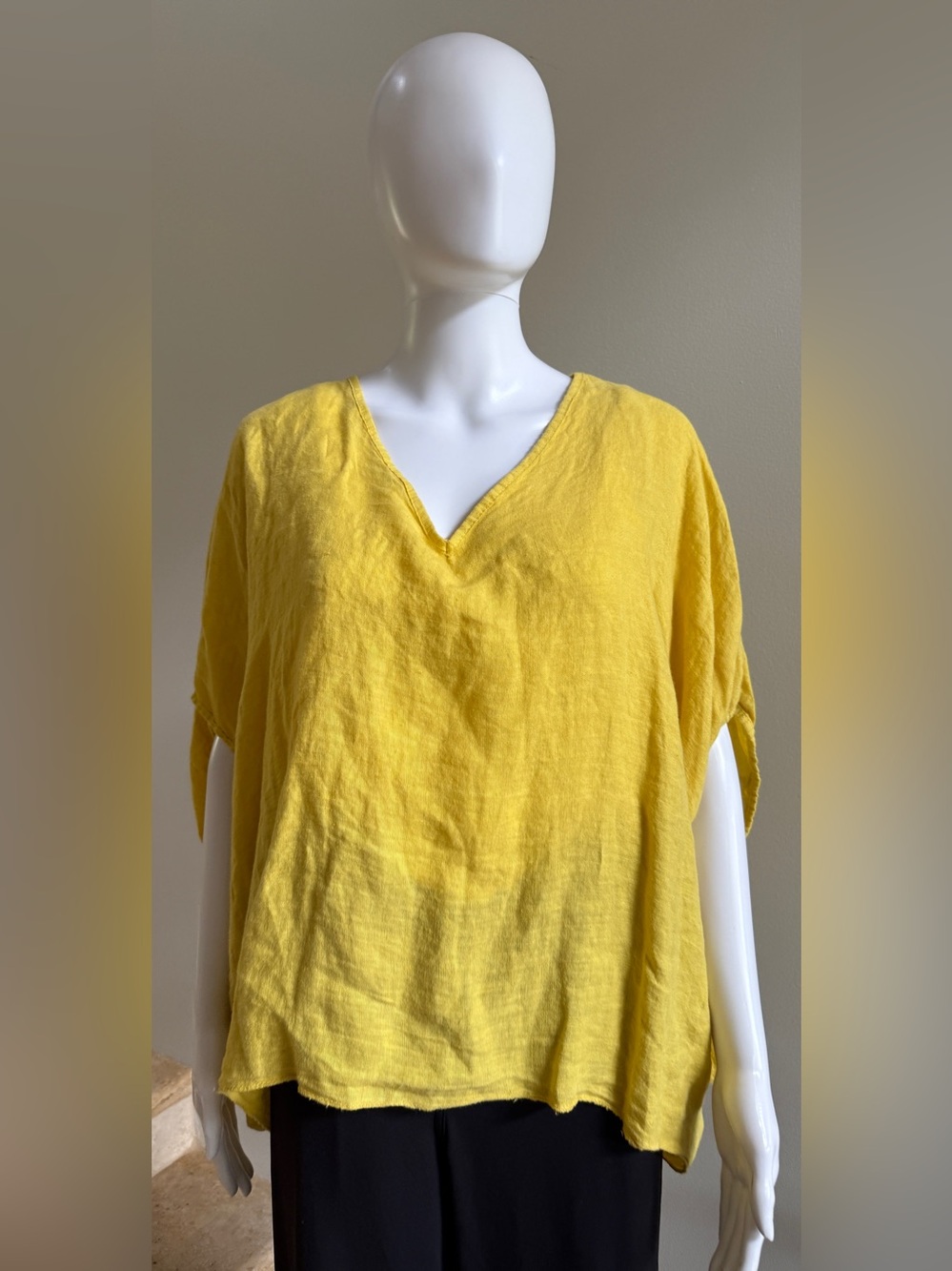 RAW MODA 100% Linen V-Neck Top Blouse Tunic Top One Size
